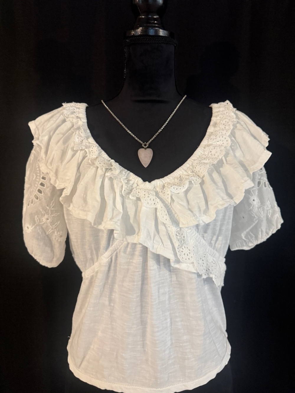 Anthropologie Forever That Girl Eyelet Ruffle Wrap White Blouse Top Shirt XS